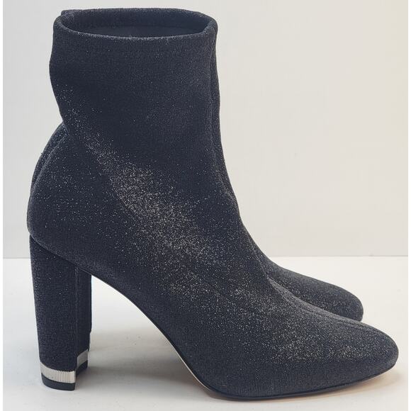 Michael Kors Mandy 8M Stretch Pull On Ankle Boots Black Glitter 3.5" Heel Party - Picture 5 of 15